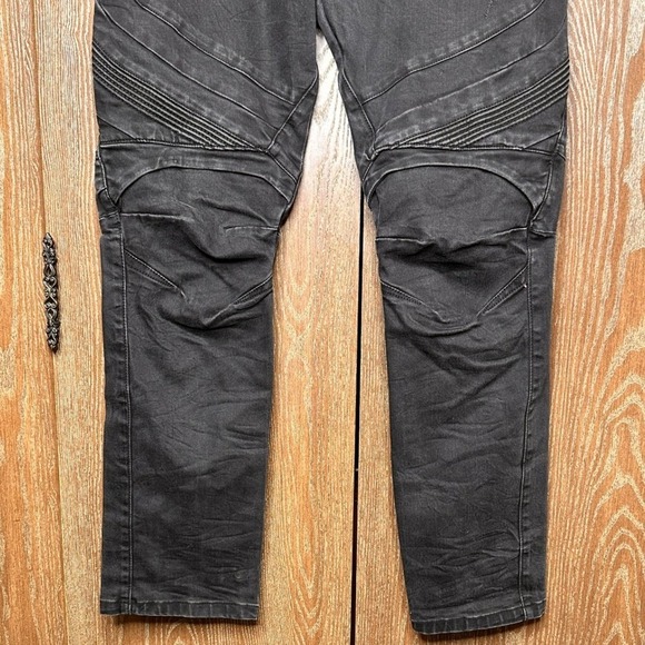 Smoke Rise Men's Slim Fit Moto Biker Jeans Black W38 L32 Distressed Skinny Denim - Picture 3 of 10